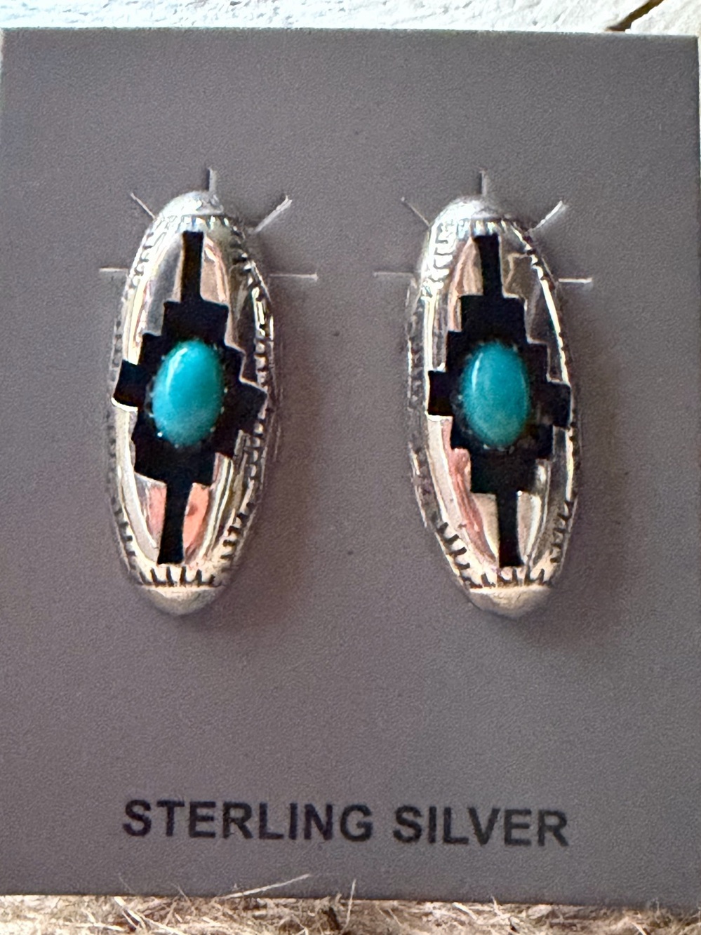 Felix Perry signed Turquoise Sterling Silver Navajo-Style Oval Stud Earrings